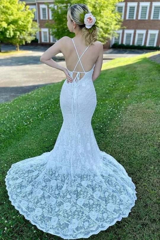 Vestido de fiesta largo de encaje de sirena